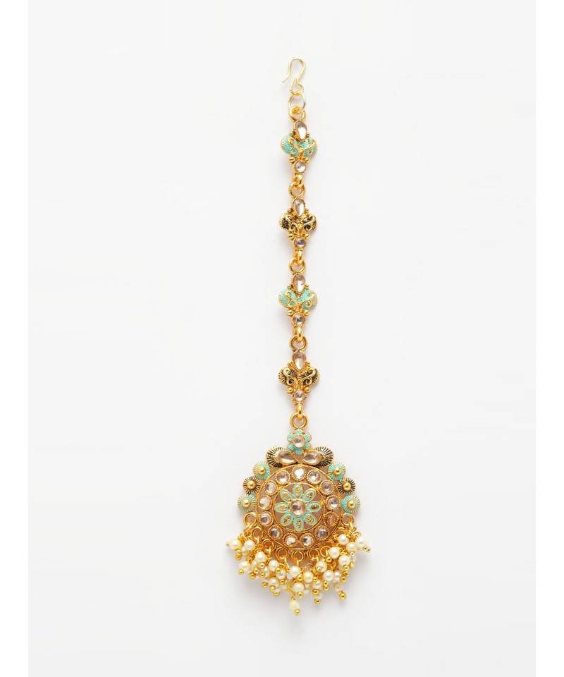 Blue stone antique gold Alloy  Maang tikka
