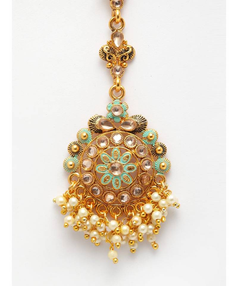 Blue stone antique gold Alloy  Maang tikka