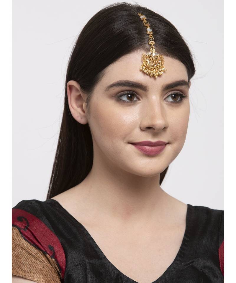 Pink stone antique gold Alloy  Maang tikka