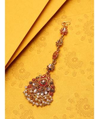 Red stone antique gold Alloy  Maang tikka 1