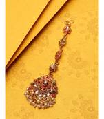 Red stone antique gold Alloy  Maang tikka