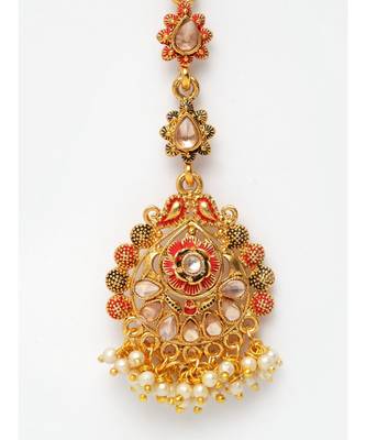 Red stone antique gold Alloy  Maang tikka 5
