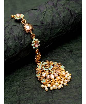 Blue stone antique gold Alloy  Maang tikka 1