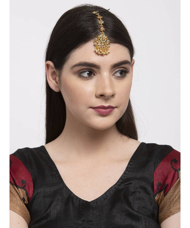 Blue stone antique gold Alloy  Maang tikka