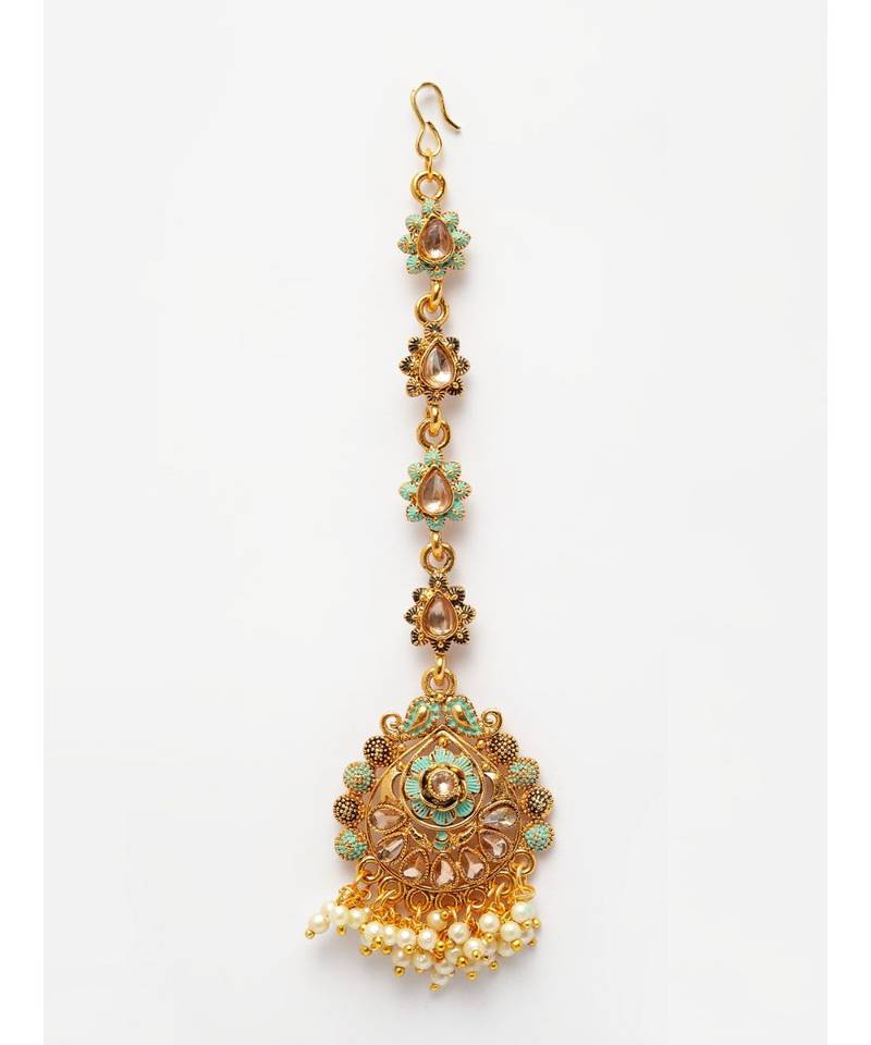 Blue stone antique gold Alloy  Maang tikka