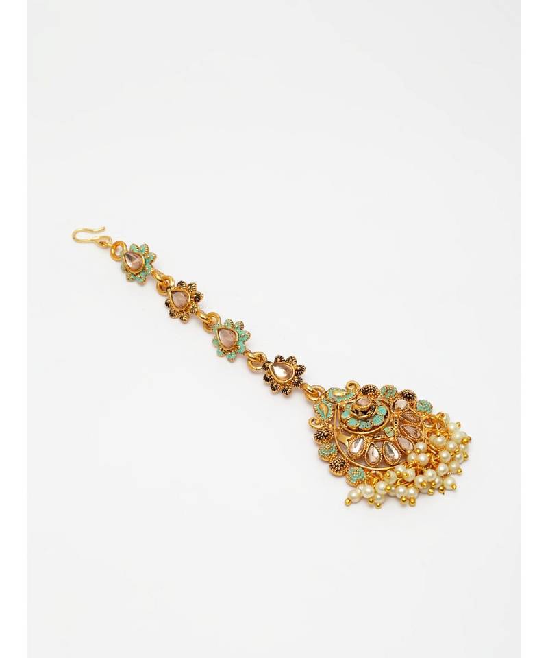 Blue stone antique gold Alloy  Maang tikka