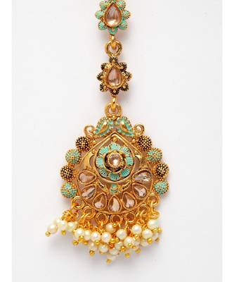 Blue stone antique gold Alloy  Maang tikka 5