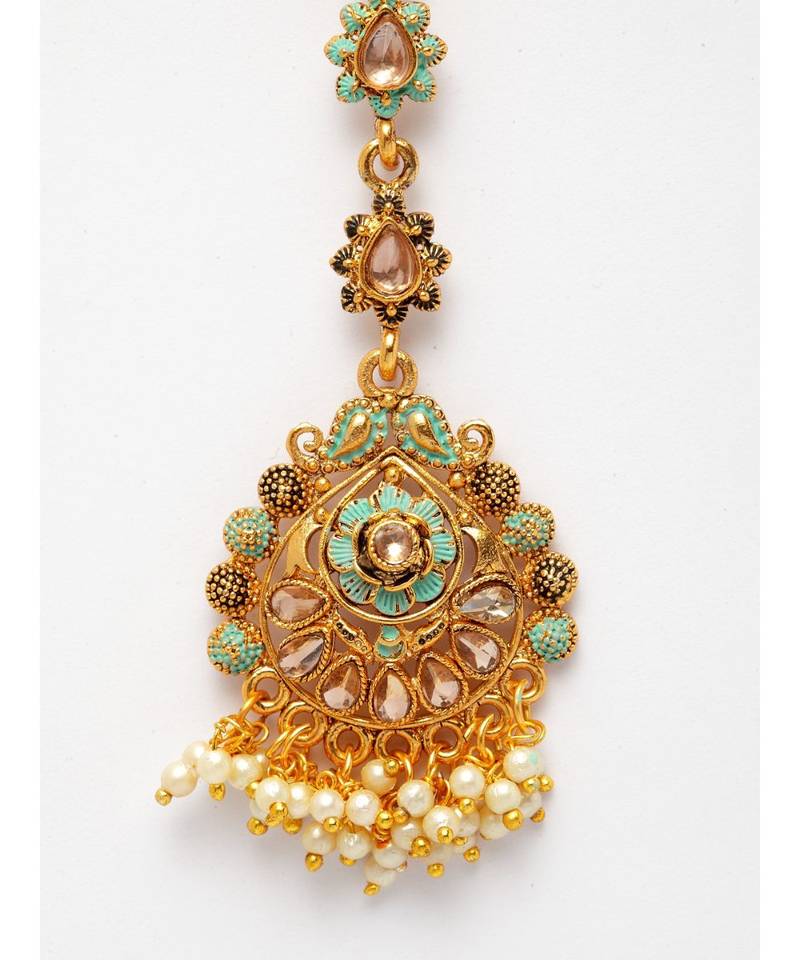 Blue stone antique gold Alloy  Maang tikka