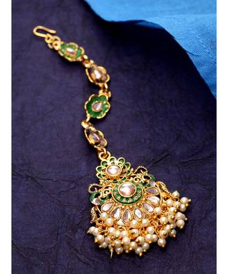 Green stone antique gold Alloy  Maang tikka 1