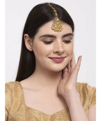 Green stone antique gold Alloy  Maang tikka 2