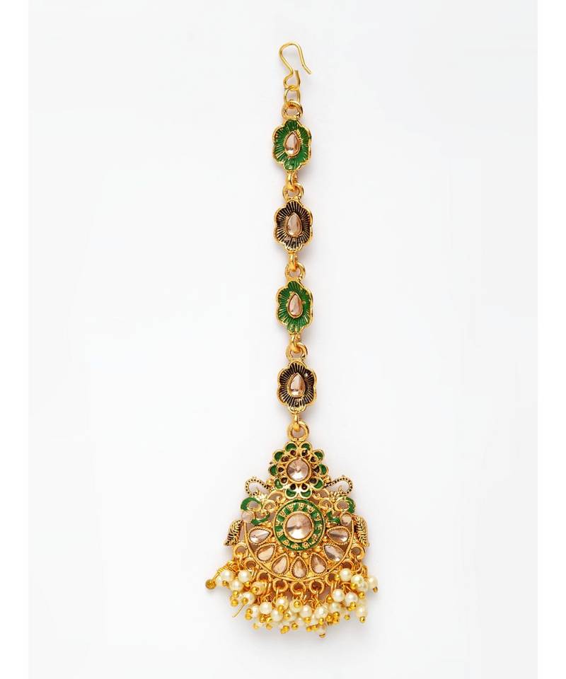 Green stone antique gold Alloy  Maang tikka