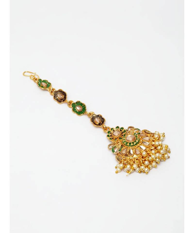 Green stone antique gold Alloy  Maang tikka