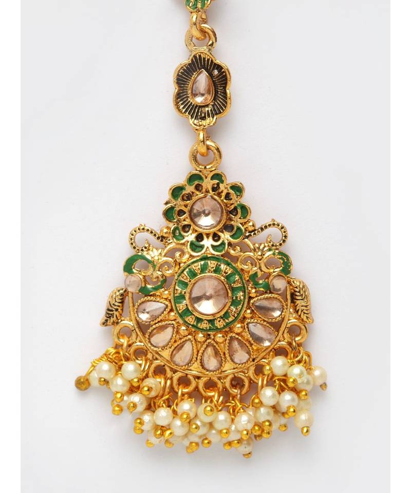 Green stone antique gold Alloy  Maang tikka