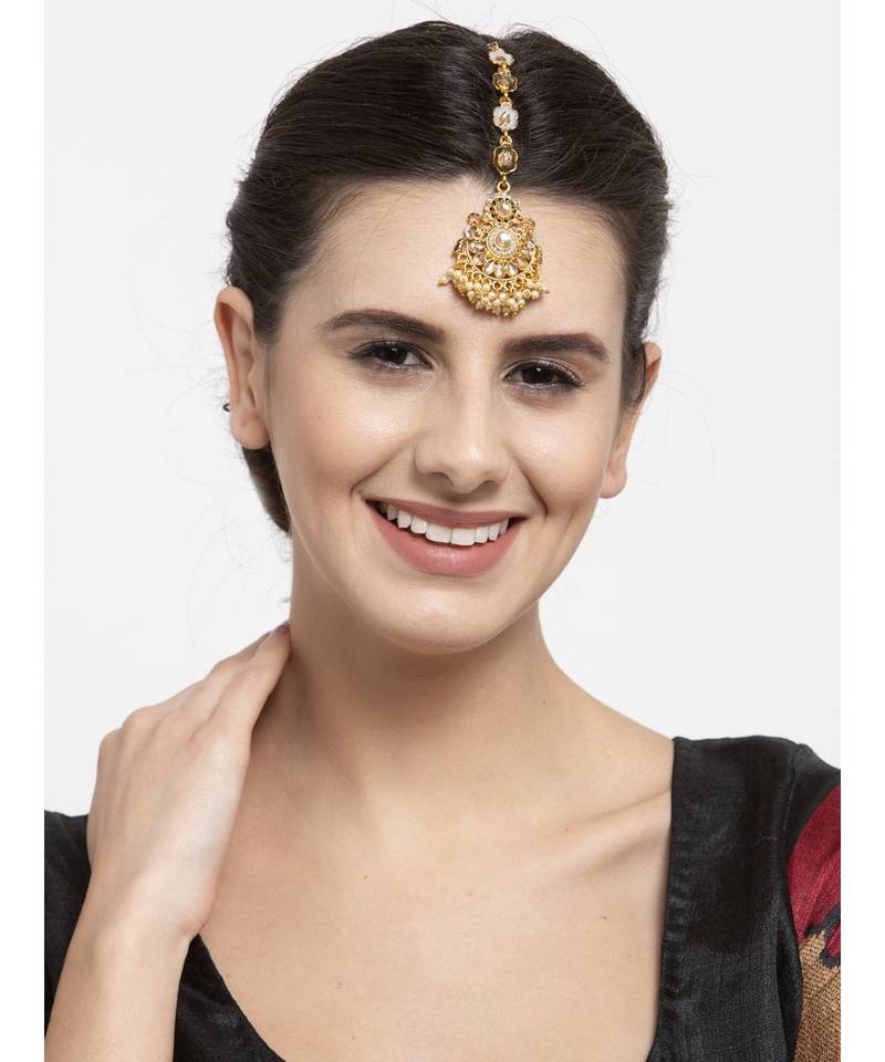 Grey stone antique gold Alloy  Maang tikka