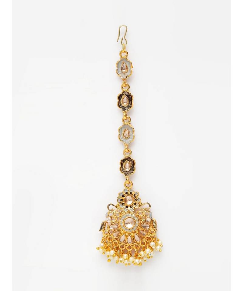 Grey stone antique gold Alloy  Maang tikka