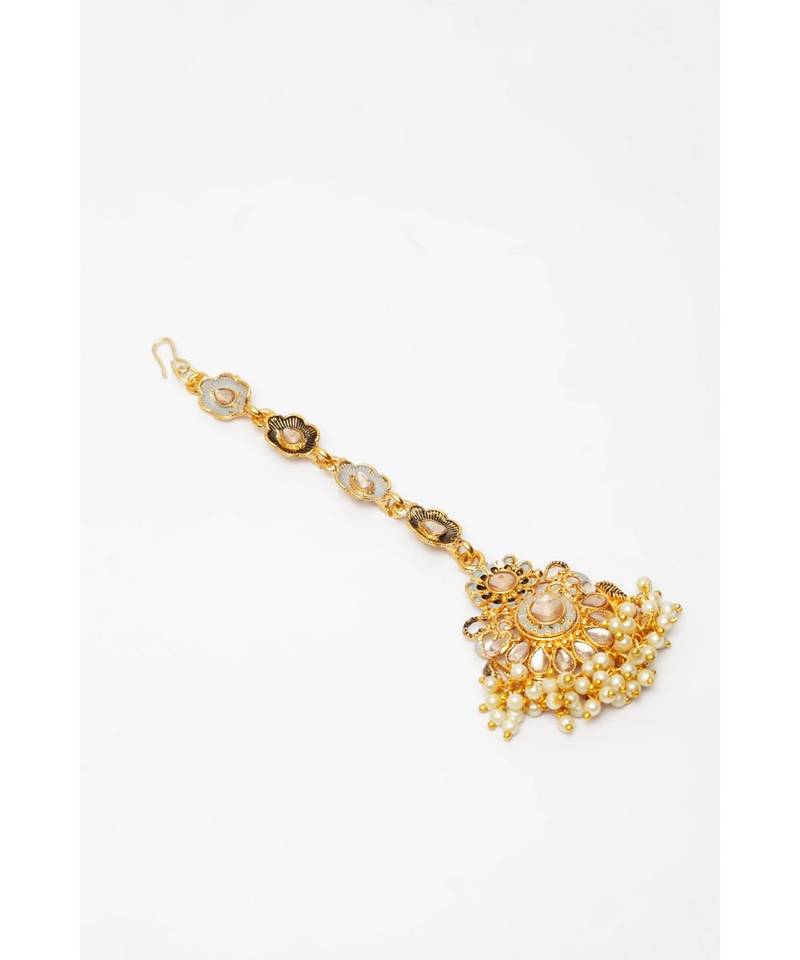 Grey stone antique gold Alloy  Maang tikka