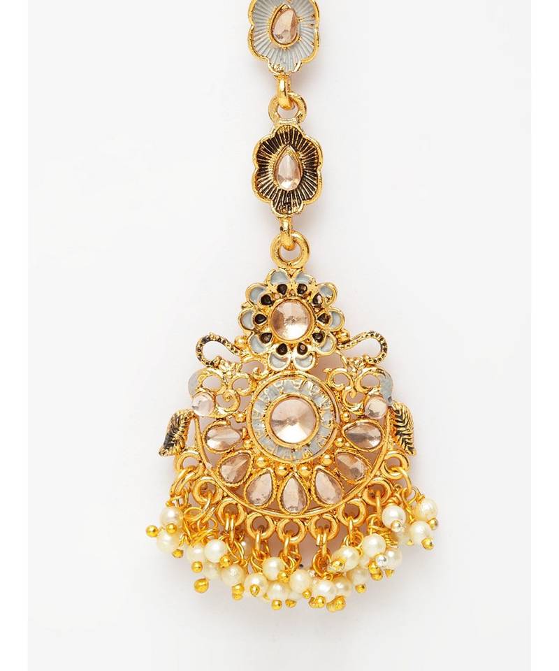 Grey stone antique gold Alloy  Maang tikka