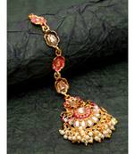 Pink stone antique gold Alloy  Maang tikka