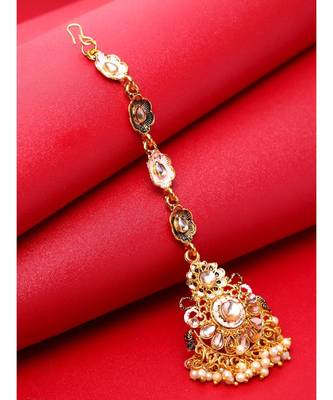 Pink stone antique gold Alloy  Maang tikka 1