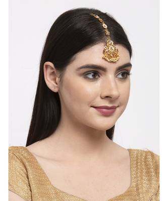 Pink stone antique gold Alloy  Maang tikka 2