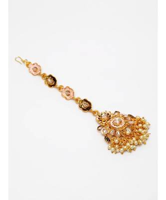 Pink stone antique gold Alloy  Maang tikka 4