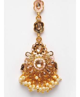 Pink stone antique gold Alloy  Maang tikka 5