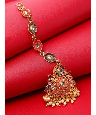 Red stone antique gold Alloy  Maang tikka 1