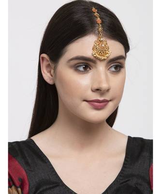 Red stone antique gold Alloy  Maang tikka 2