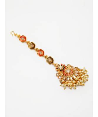 Red stone antique gold Alloy  Maang tikka 4