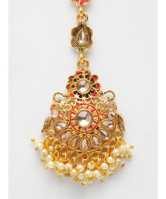Red stone antique gold Alloy  Maang tikka 5