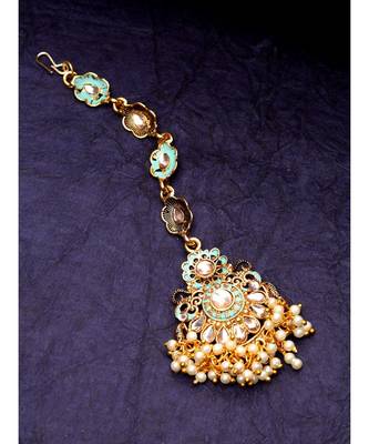 Blue stone antique gold Alloy  Maang tikka 1
