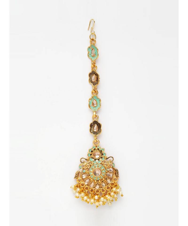 Blue stone antique gold Alloy  Maang tikka