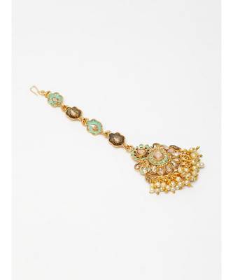 Blue stone antique gold Alloy  Maang tikka 4
