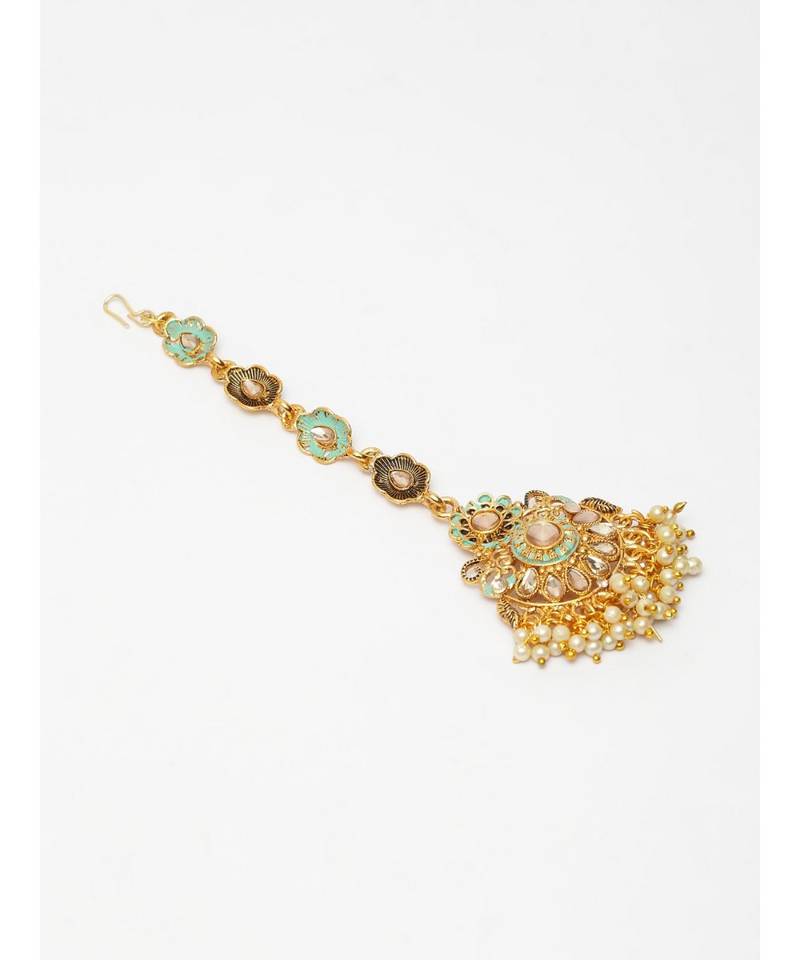 Blue stone antique gold Alloy  Maang tikka