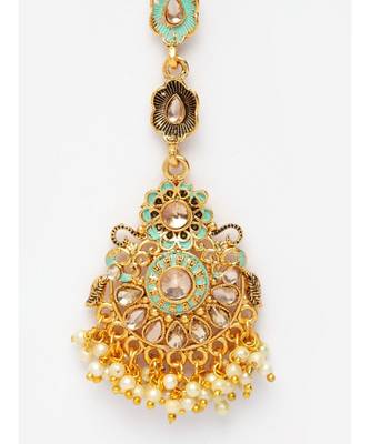 Blue stone antique gold Alloy  Maang tikka 5