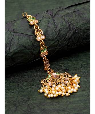 Green stone antique gold Alloy  Maang tikka 1