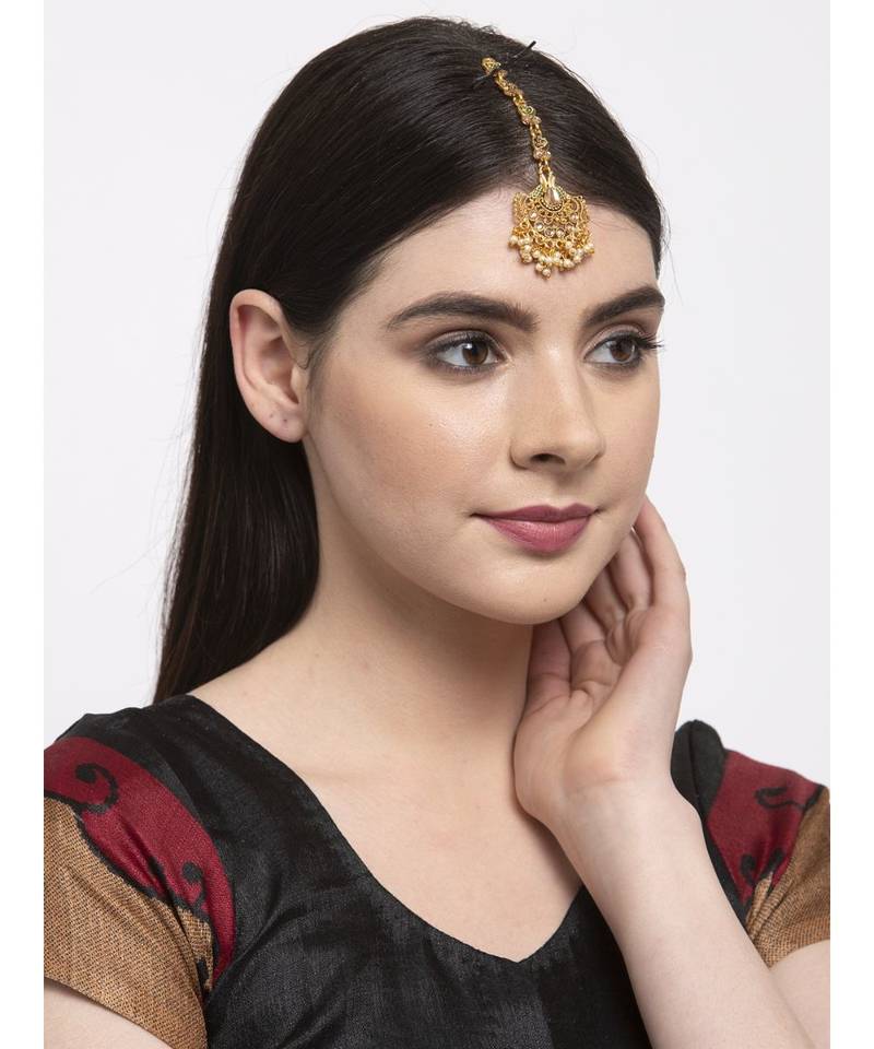 Green stone antique gold Alloy  Maang tikka