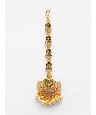 Green stone antique gold Alloy  Maang tikka 3