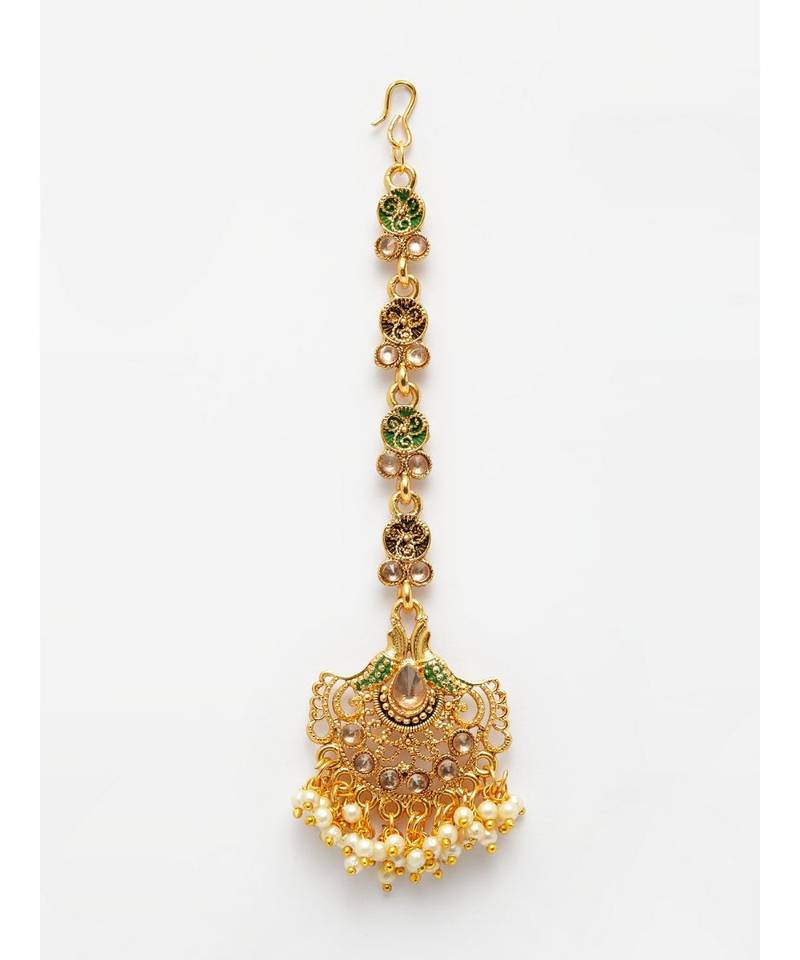 Green stone antique gold Alloy  Maang tikka