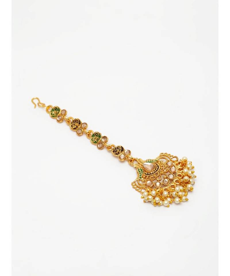 Green stone antique gold Alloy  Maang tikka
