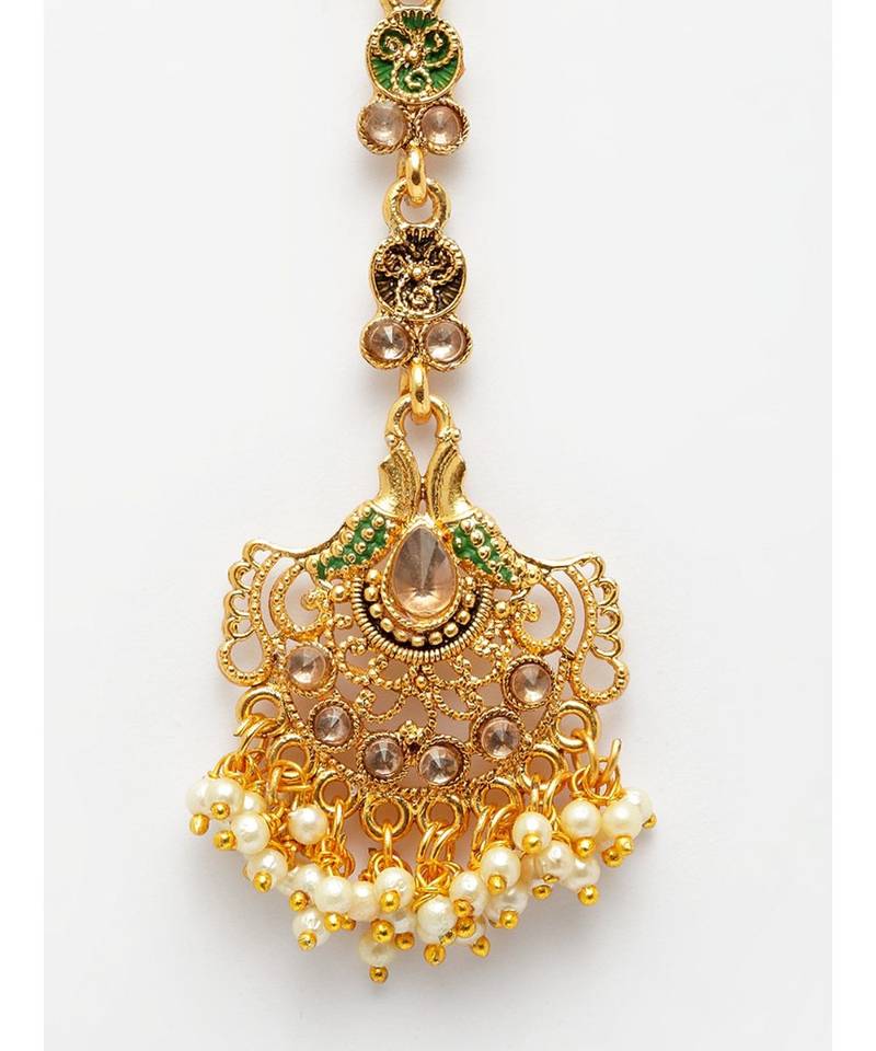 Green stone antique gold Alloy  Maang tikka