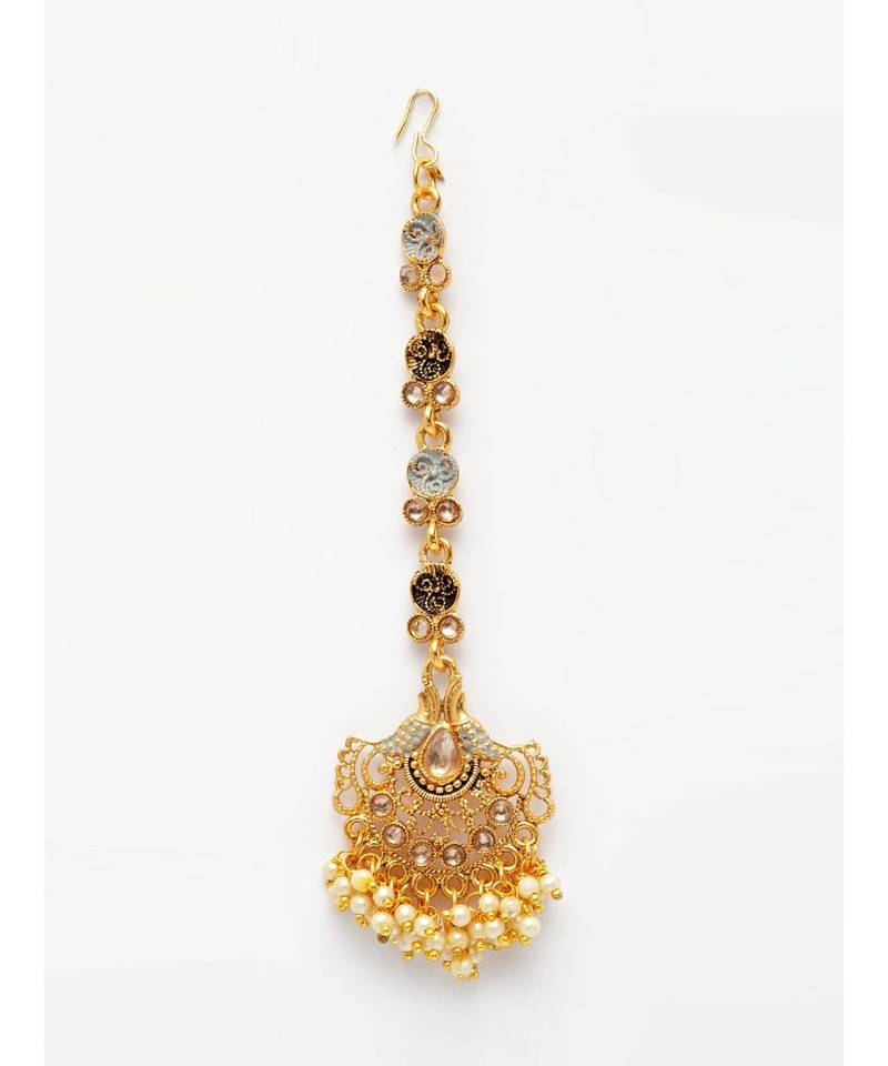 Grey stone antique gold Alloy  Maang tikka