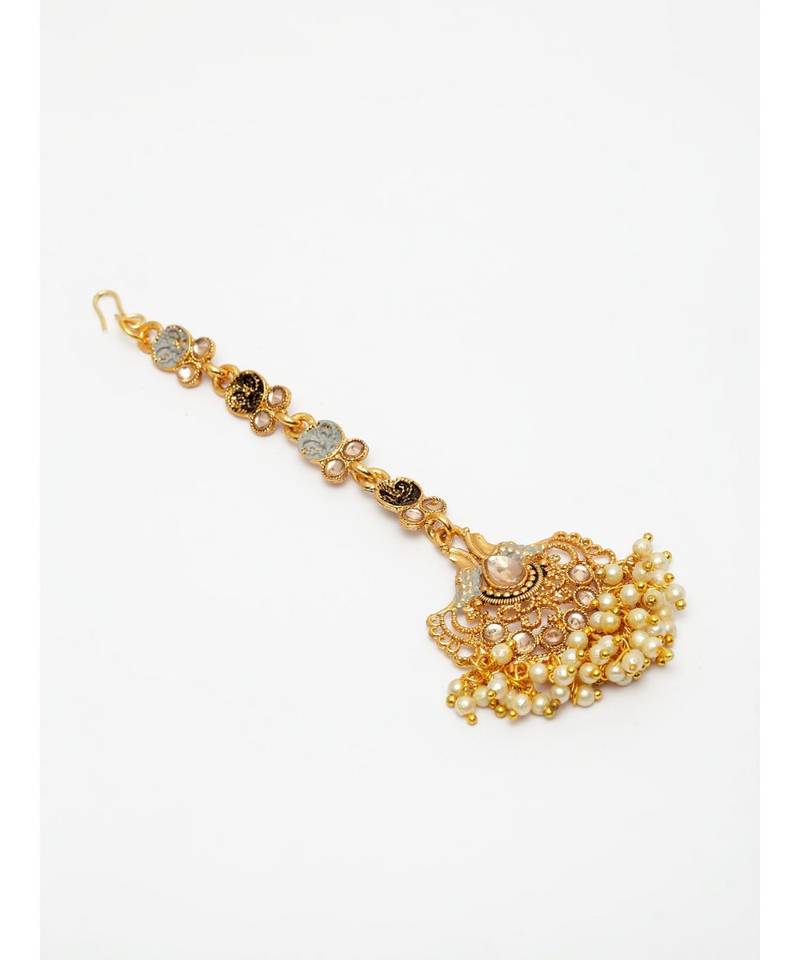 Grey stone antique gold Alloy  Maang tikka