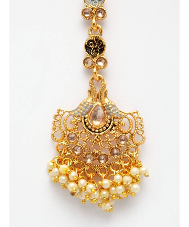 Grey stone antique gold Alloy  Maang tikka
