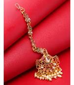 Pink stone antique gold Alloy  Maang tikka