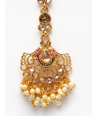 Pink stone antique gold Alloy  Maang tikka 5