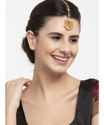 Pink stone antique gold Alloy  Maang tikka 2