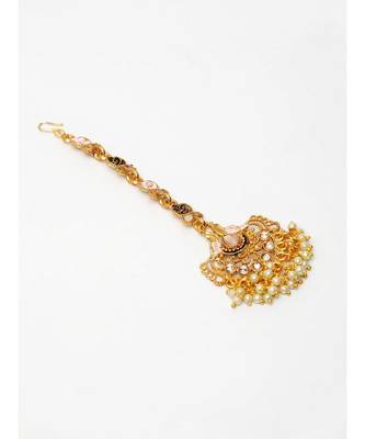 Pink stone antique gold Alloy  Maang tikka 4