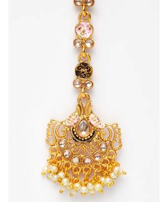 Pink stone antique gold Alloy  Maang tikka 5