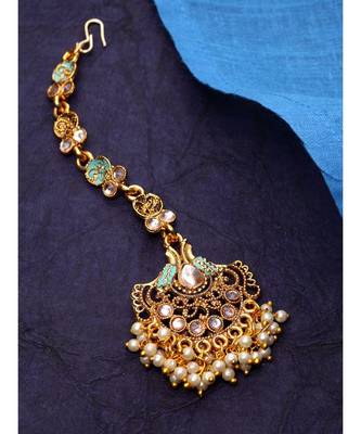 Blue stone antique gold Alloy  Maang tikka 1